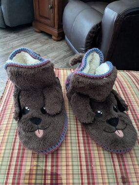 Brown Plush Dog Face Slippers